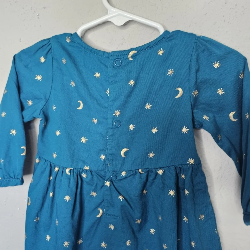 Carter's Dress Baby Girl 6m‎ Blue Gold Stars Moon Celestial Long Sleeve Holiday